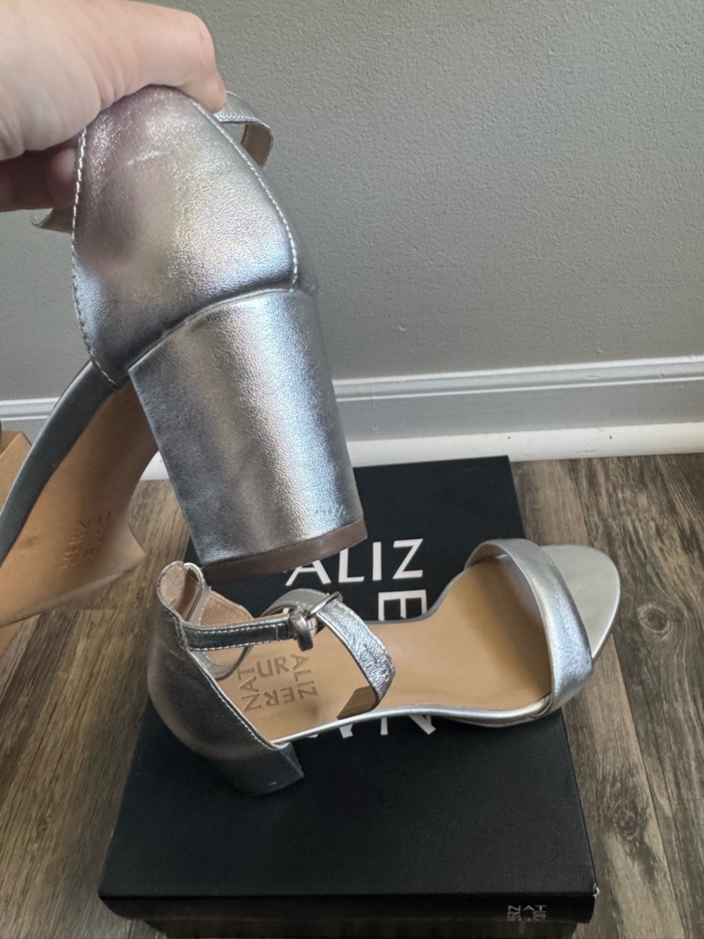 Naturalizer Metallic Silver Ankle-Strap Heels - Picture 6 of 6
